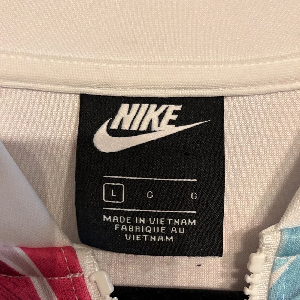 Nike Women’s Crop Track Jacket Botanical Leaves White Pink Blue L